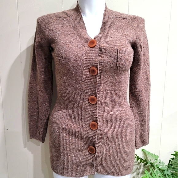 TALBOTS Tan WOOL BLEND Cardigan SWEATER Button Front Long Sleeve Women’s Sz S - Picture 3 of 14